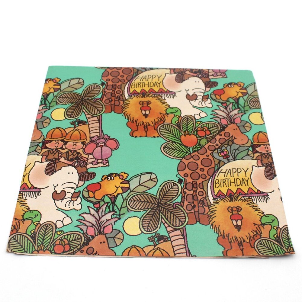Happy Birthday Jungle Animal Scene Gift Wrap Paper Sheet 30” X 20” 1987 ArtFaire